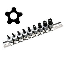 Conjunto de 9 peças de bits de soquete T-Star de 1/4 (para Torx Plus) com perfuração