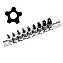 Juego 9 piezas de puntas de vaso 1/4 T-Star (para Torx Plus) con perforación