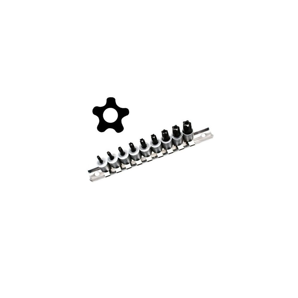Conjunto de 9 peças de bits de soquete T-Star de 1/4 (para Torx Plus) com perfuração Conjunto de 9 peças de bits de soquete T-Star de 1/4 (para Torx Plus) com perfuração