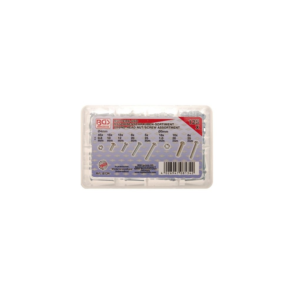 125 peças de nozes e parafusos, M4 + M5 métrica 125 peças de nozes e parafusos, M4 + M5 métrica