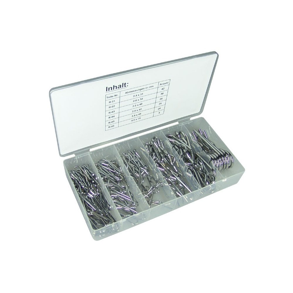 Variedade de 150 pinos de aba tipo r - cromo de prata Variedade de 150 pinos de aba tipo r - cromo de prata