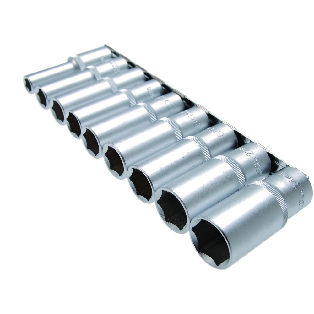 Conjunto de 9 chaves de copo longo 1/2" 10-24 mm Conjunto de 9 chaves de copo longo 1/2" 10-24 mm