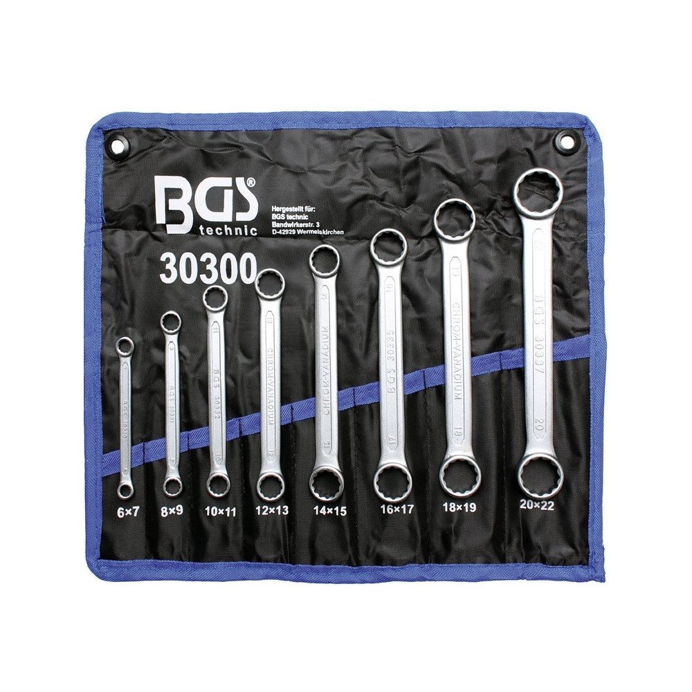 Defina 8 peças de chaves de estrela dupla plana extra, 6-22 mm.