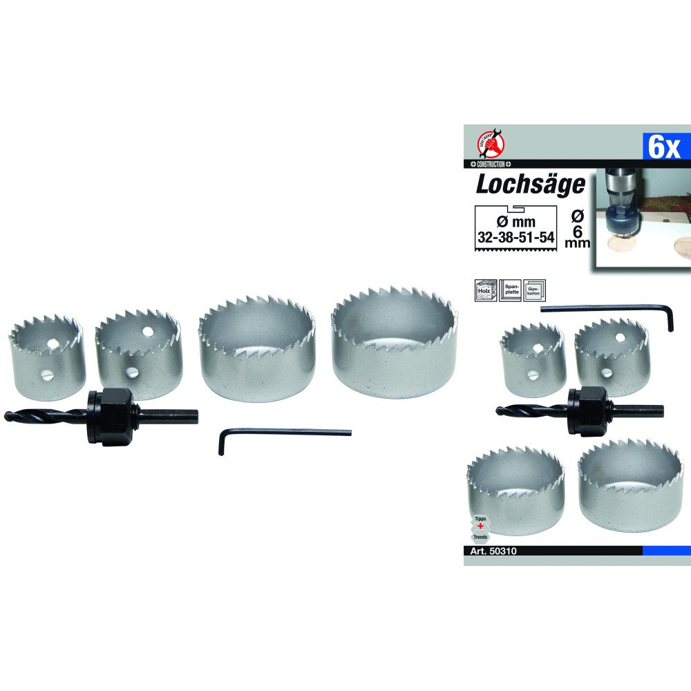 Conjunto de 4 coroas de serra Ø 32 - 38 - 51 - 54 mm Conjunto de 4 coroas de serra Ø 32 - 38 - 51 - 54 mm