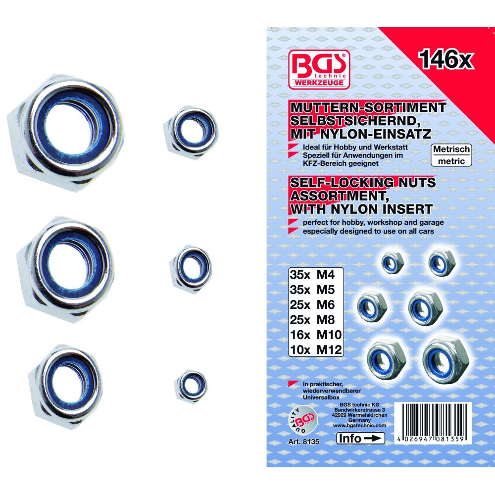 Sortimento 146 peças de porcas hexagonais auto-blowing DIN 985 Sortimento 146 peças de porcas hexagonais auto-blowing DIN 985