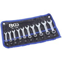 Jogo de 10 chaves combinadas extra curtas de 10-19 mm.