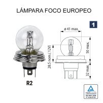 Lâmpada de Foco Europeia R-2 12V 40V/45W (P45t ASY)