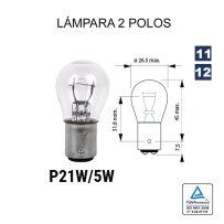 Lâmpada 2 P-21/5 12V 21/5W BAY15D 10 UND