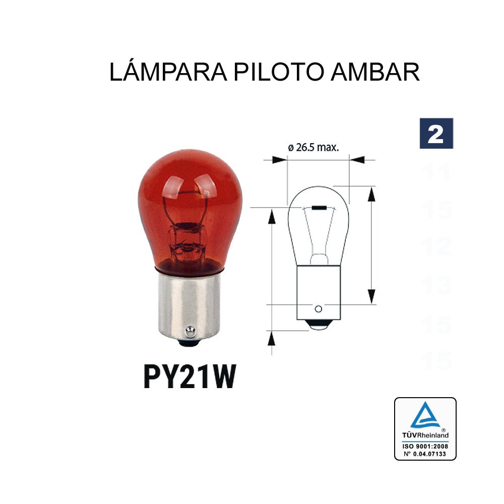 Lâmpada 1 Pólo PY21 12V 21W AMBAR (BA15s)