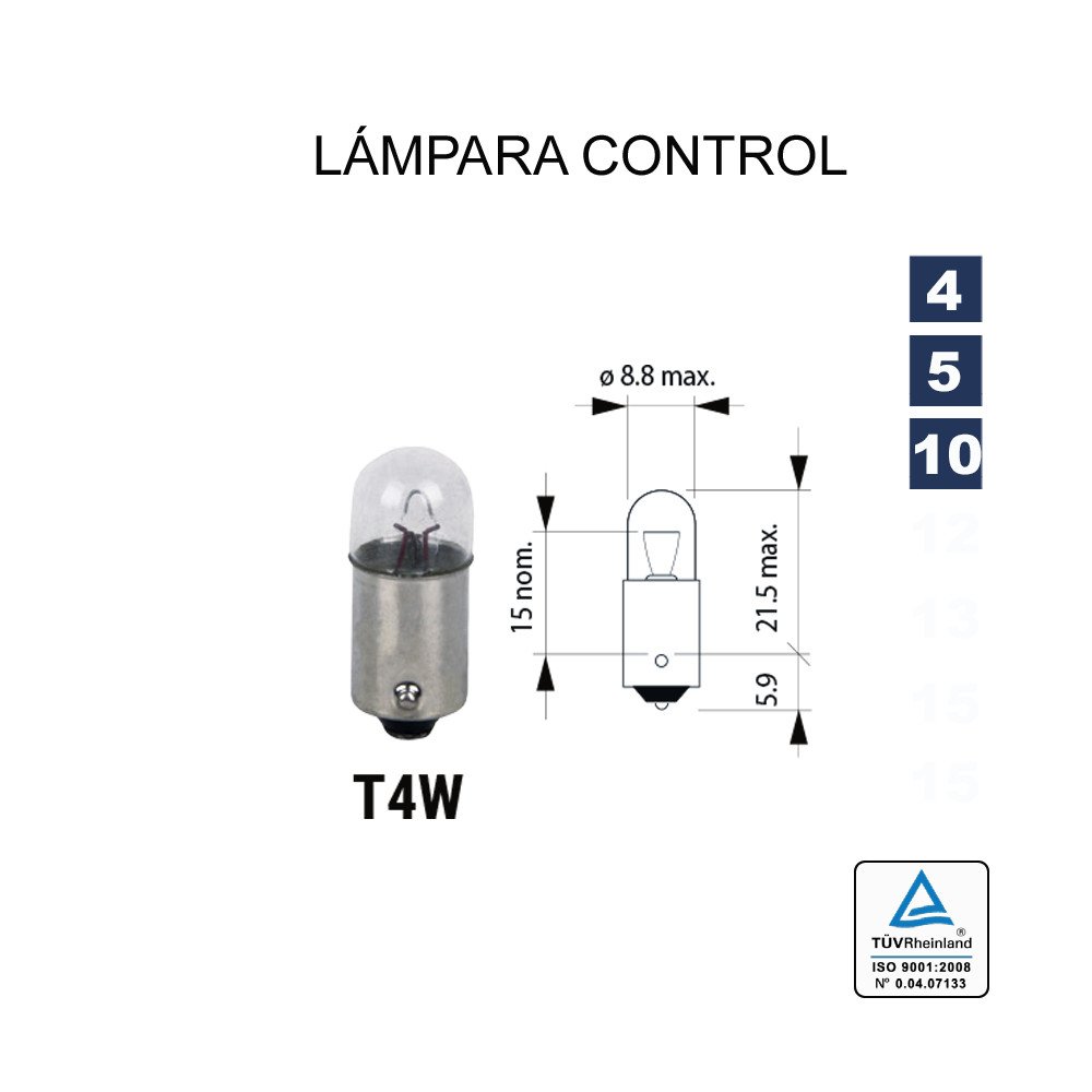 Controle de lâmpada T4W 12V 4W (BA9s) Controle de lâmpada T4W 12V 4W (BA9s)