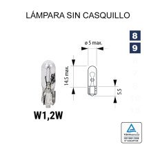 Lampara sin casquillo T5 W1.2 12V (W2x4,6d)