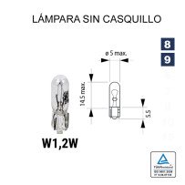 Candeeiro sem casquilho T5 W1.2 12V (L2x4.6d) 10 unidades