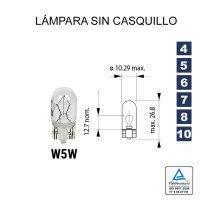 Lâmpada sem soquete W-5 12V 5W (L2,1x9,5d) 10 unidades