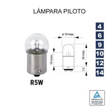 Lâmpada Piloto R5W 12V 5W (BA15s scc)