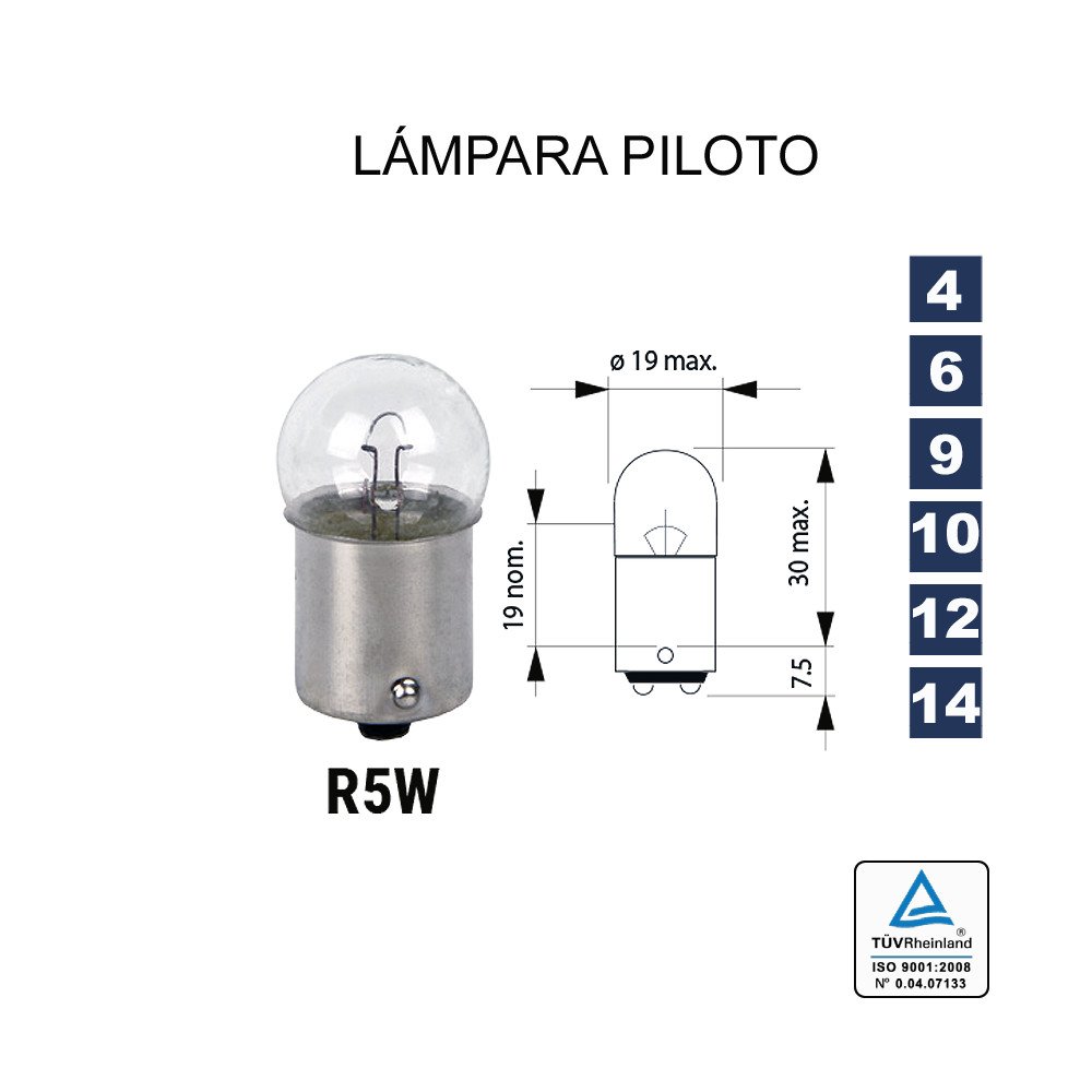 Lâmpada Piloto R5W 12V 5W (BA15s scc) Lâmpada Piloto R5W 12V 5W (BA15s scc)