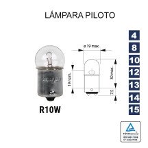 Lâmpada piloto R10W 12V 10W (BA15s scc)