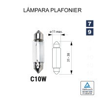 Lámpara Plafonier C10W 12V 10W  ø11x38 mm 10 UNDS
