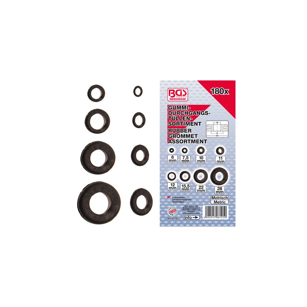 Sortimento de arruelas de borracha métricas 180 peças