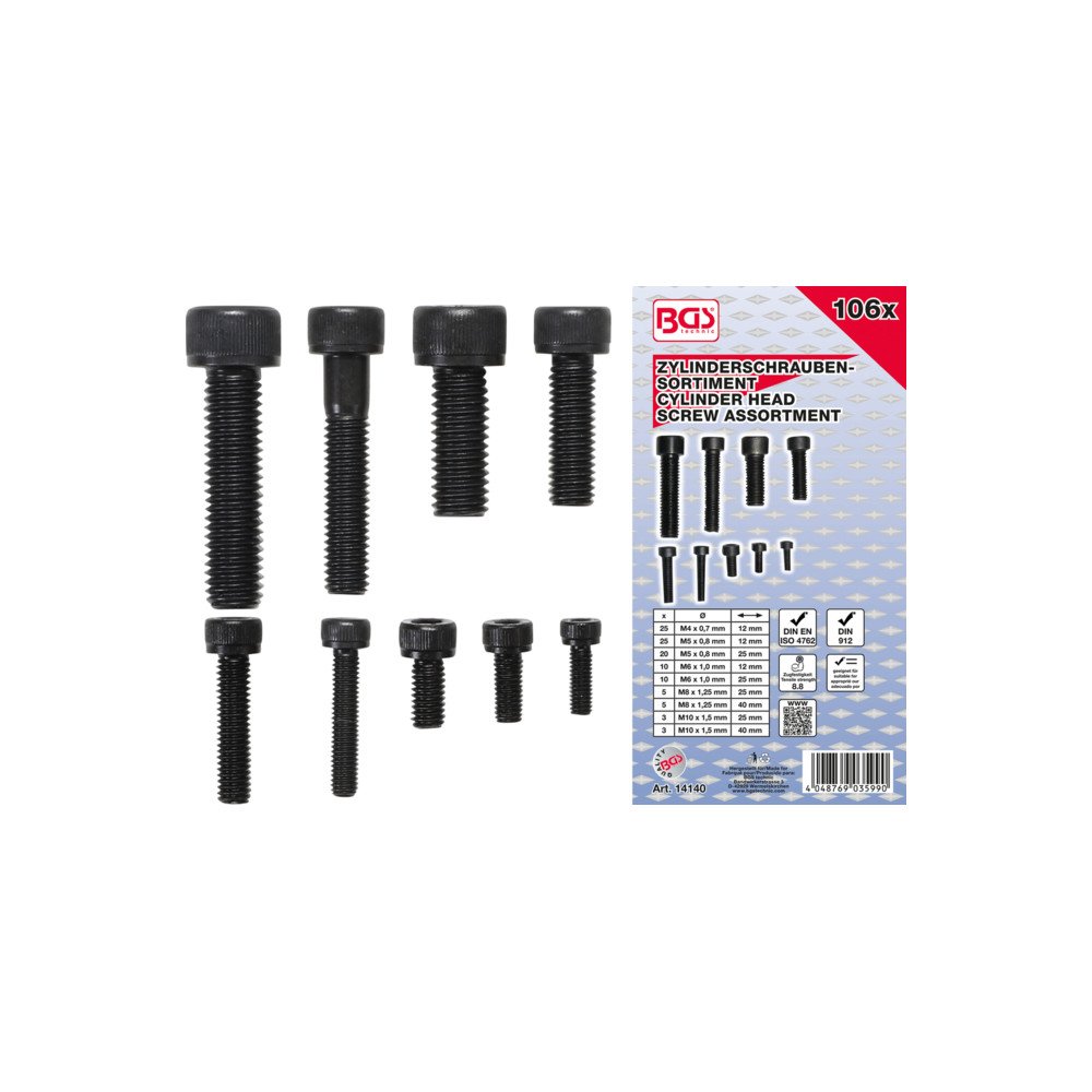 Sortido de parafusos de cabeça cilíndrica | sextavado interno | 106 peças