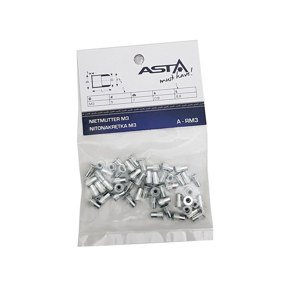 PORCA DE REBITE DE AÇO M3 50 PEÇAS PORCA DE REBITE DE AÇO M3 50 PEÇAS