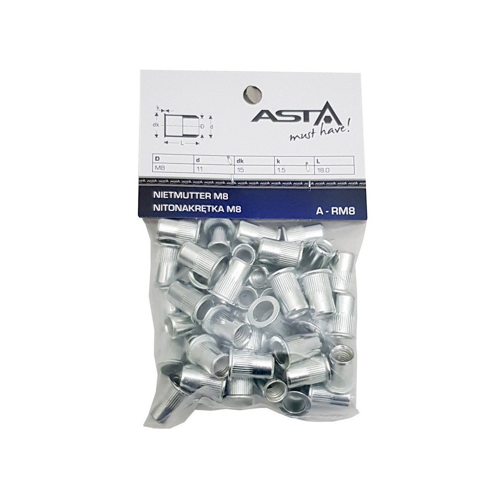 PORCA DE REBITE DE AÇO M8 50 PEÇAS PORCA DE REBITE DE AÇO M8 50 PEÇAS