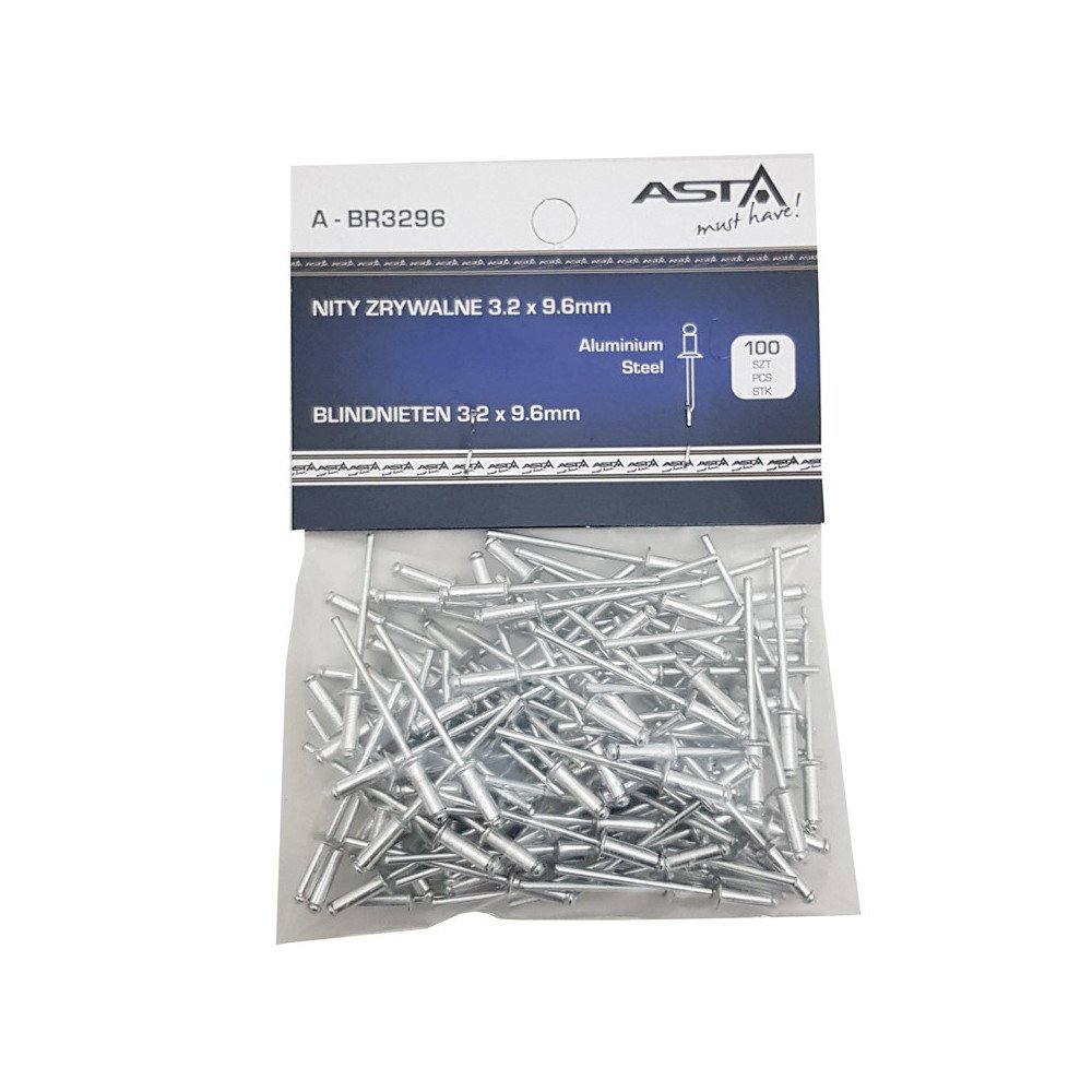 Rebite de alumínio 3,2 x 9,6 mm, pacote com 100 unidades