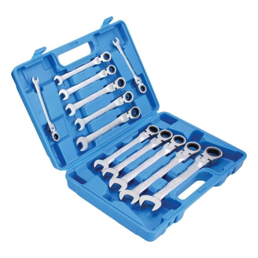 Conjunto de 12 chaves combinadas com catracas articuladas Conjunto de 12 chaves combinadas com catracas articuladas