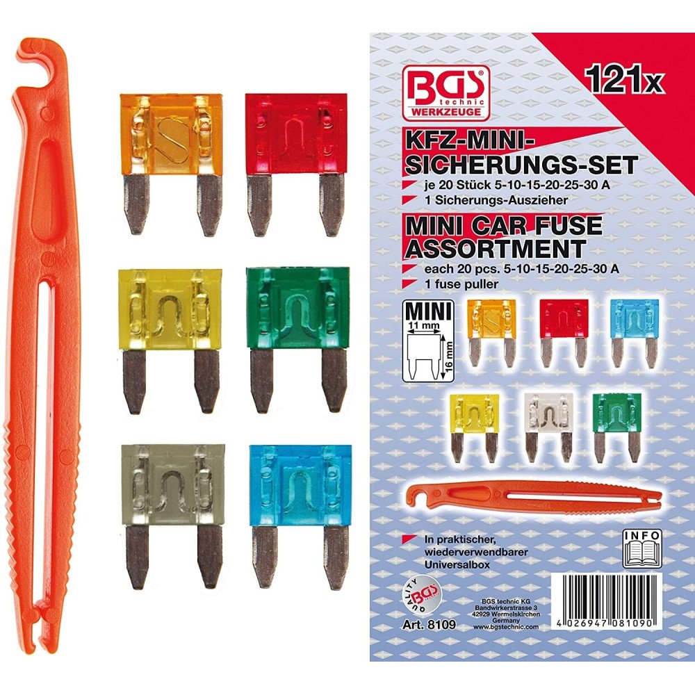 Conjunto com 121 mini fusíveis automotivos