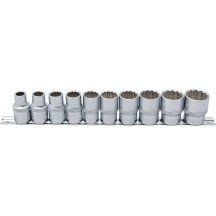 Conjunto de chaves de soquete, 12 lados | Entrada de 12,5 mm (1/2) | medidas em polegadas | 10 peças