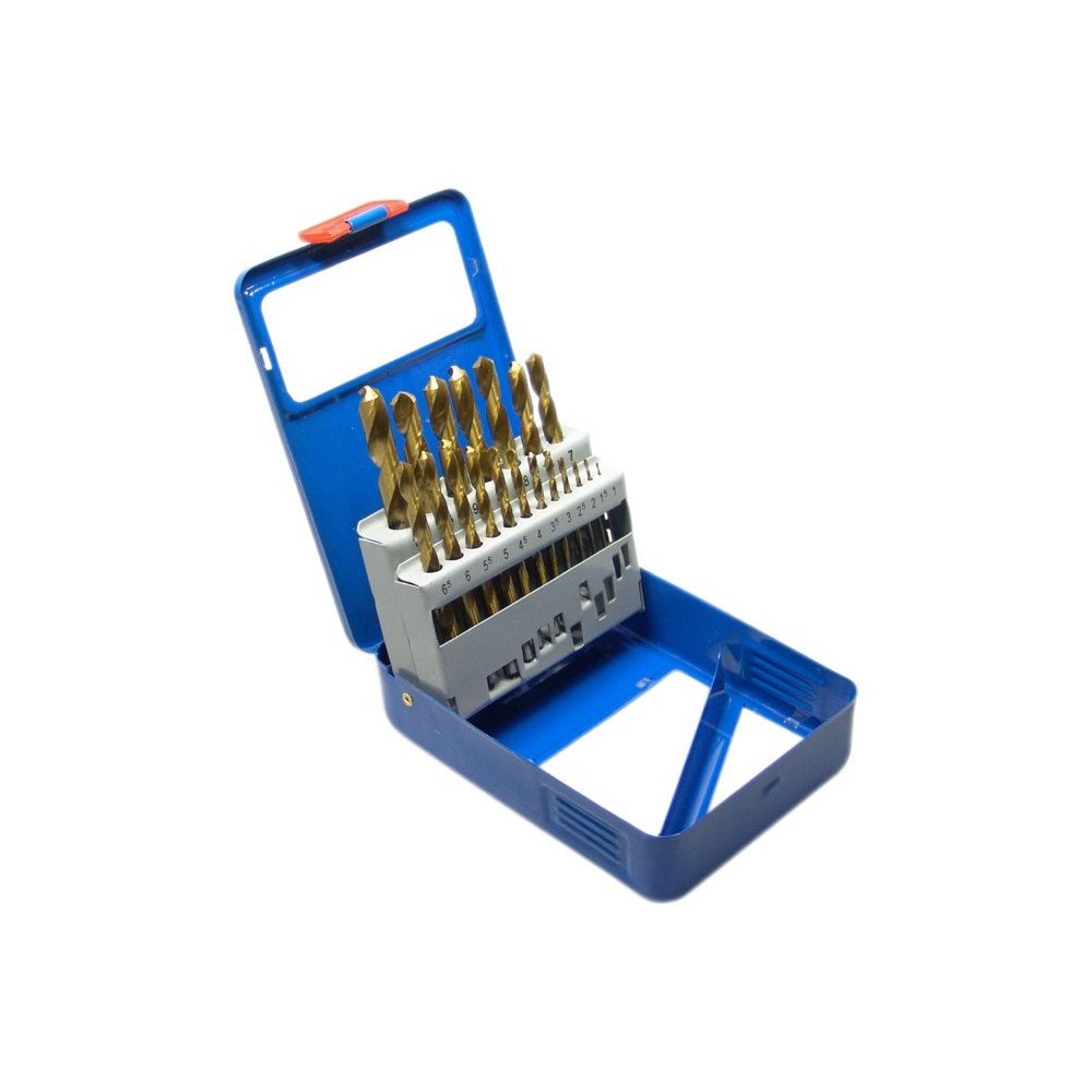 Conjunto 19 peças de brocados espiral de titânio HSS-nitriated 1 - 10 mm