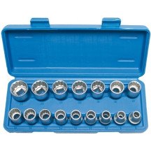 Juego 16 llaves de vaso bi-hexagonal cortos 1/2" 8-24 mm