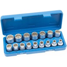 Juego 16 llaves de vaso bi-hexagonal cortos 1/2" 8-24 mm