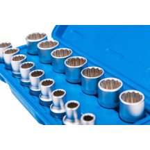 Juego 16 llaves de vaso bi-hexagonal cortos 1/2" 8-24 mm