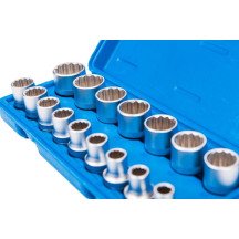 Juego 16 llaves de vaso bi-hexagonal cortos 1/2" 8-24 mm