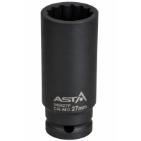 Vaso de Impacto Largo 27 mm 12 Caras 1/2" Cr-Mo Profesional