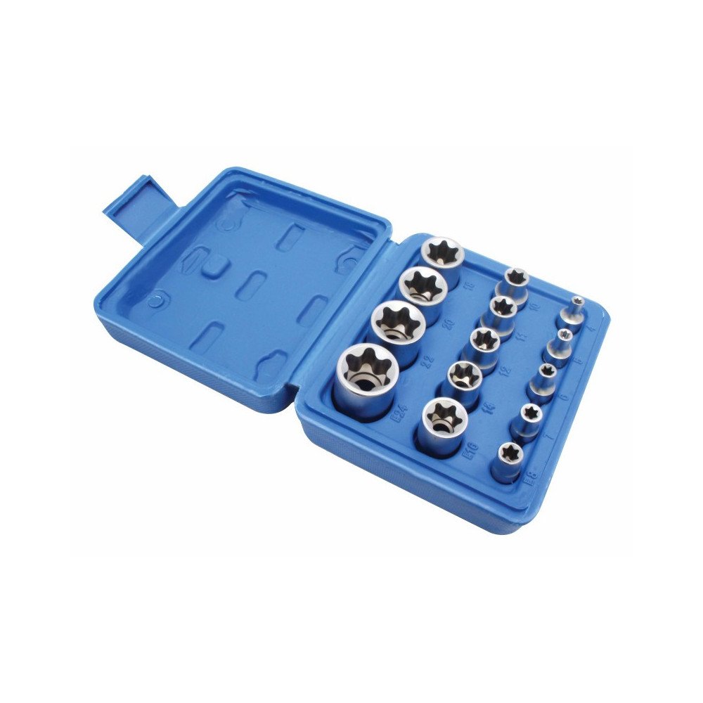 Juego de 14 Vasos E-Torx E4–E24 de 1/4″, 3/8″ y 1/2″