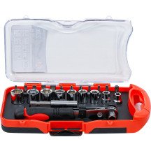 JUEGO DE PUNTAS Y VASOS CON MINI CARRACA 1/4 / 23 PIEZAS