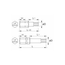 Punta Torx corta 1/4 8 mm. T25