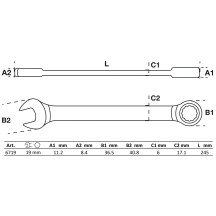 Llave combinada de carraca con cabeza articulada a 90° - 17mm