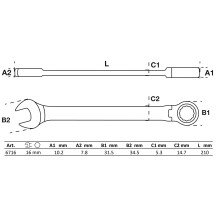 Llave combinada de carraca con cabeza articulada a 90° - 16 mm
