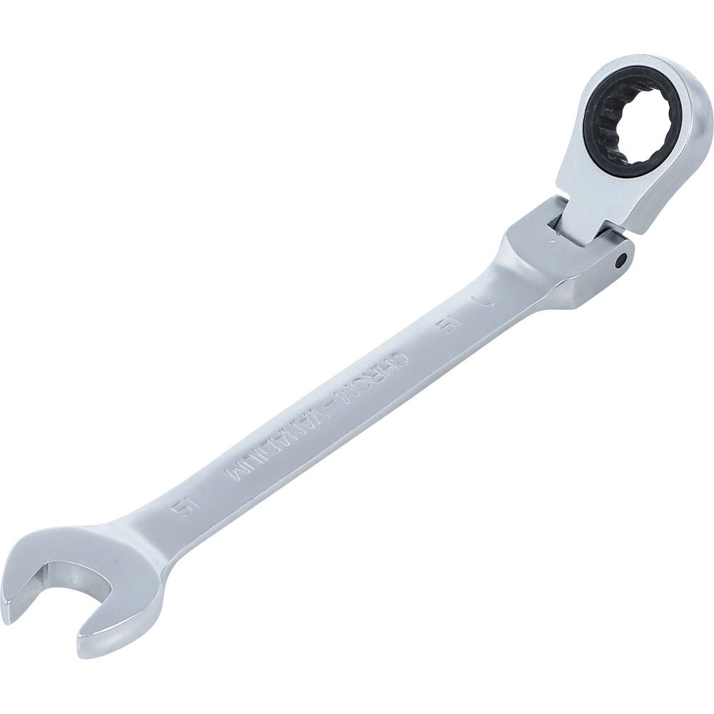 Llave combinada de carraca con cabeza articulada a 90°-15mm