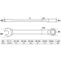 Llave combinada de carraca con cabeza articulada a 90° - 13mm.