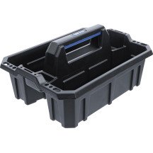 Caja portaherramientas abierta de pástico con asa y compartimentos