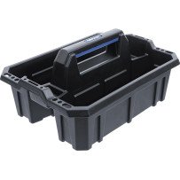 Caja portaherramientas abierta de pástico con asa y compartimentos