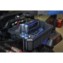 Caja portaherramientas abierta de pástico con asa y compartimentos