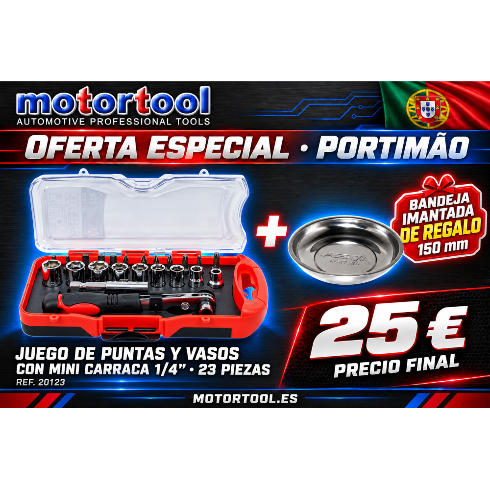 2 Juego de Puntas y Vasos con Mini Carraca 1/4" – 23 piezas