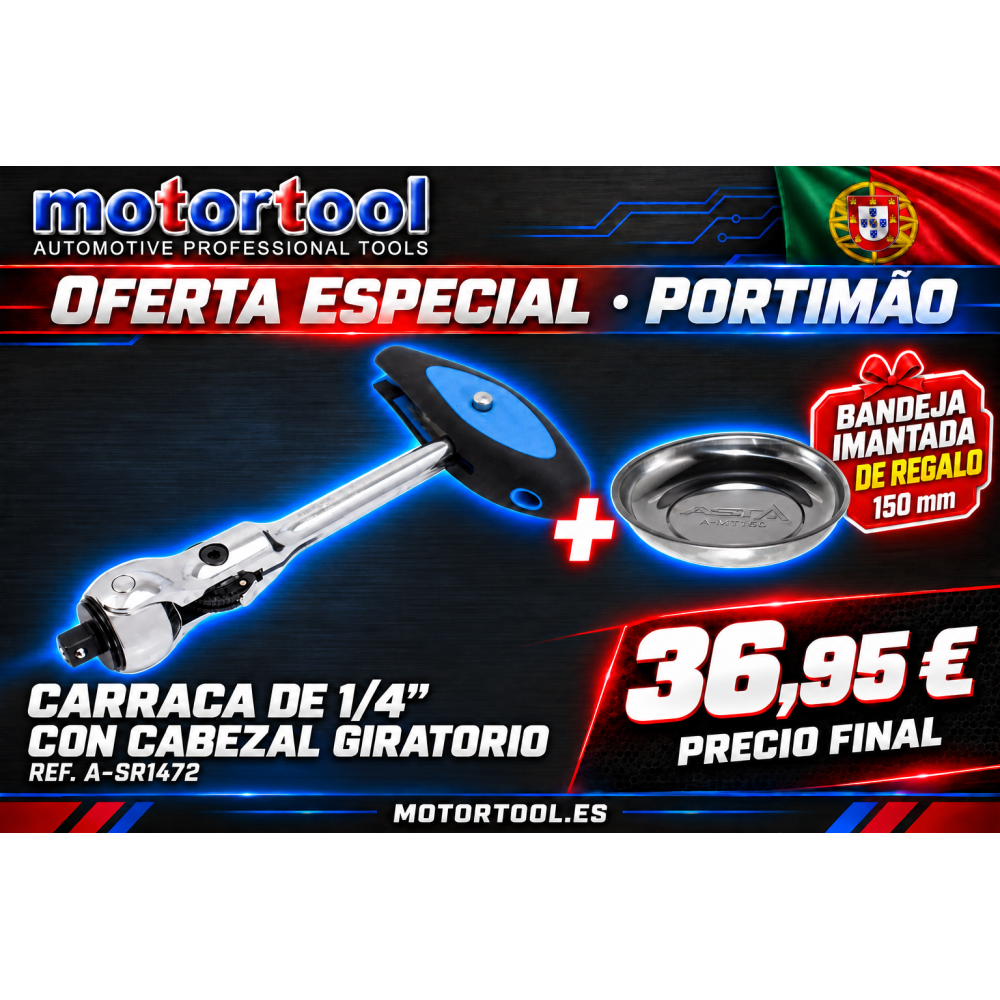 10 Carraca de 1/4" con Cabezal Giratorio y Mango en T