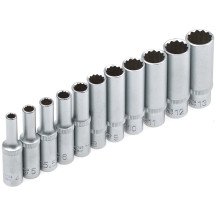 Juego 11 llaves de vaso largas 1/4", 12 caras