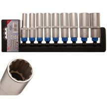 Conjunto de 9 chaves soquete longas de 1/2, 12 pontos