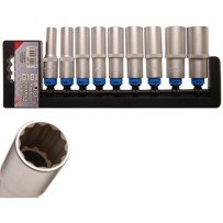 Conjunto de 9 chaves soquete longas de 1/2, 12 pontos